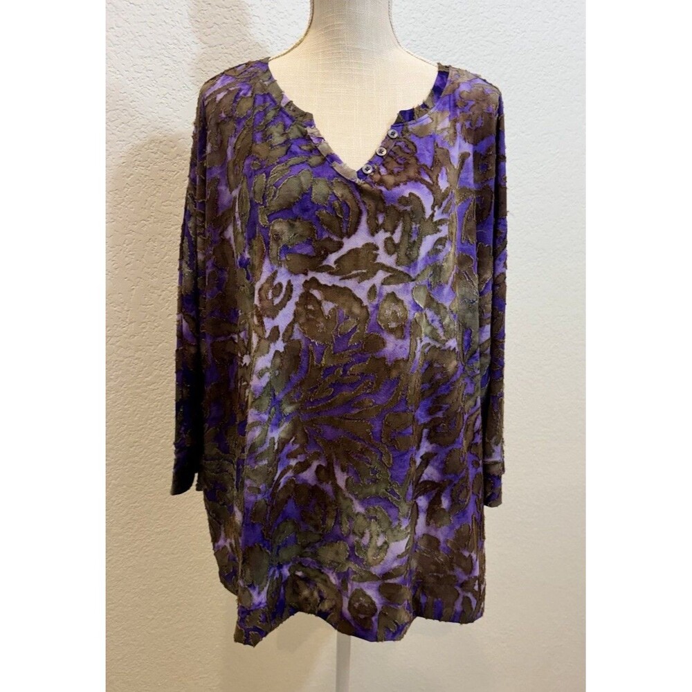 Westbound Plus Size Notch Collar Printed 3/4 Sleeve Blouse. Size 3X - Picture 2 of 7